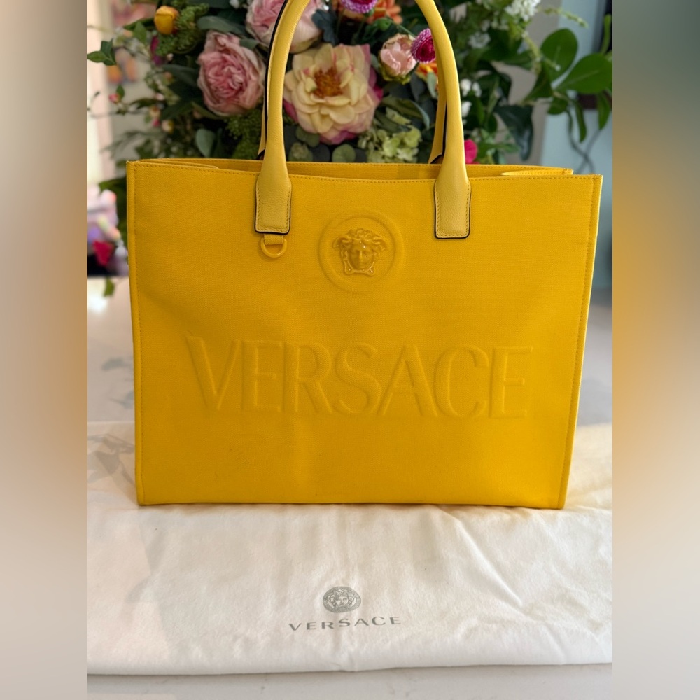 Versace Yellow Large Canvas Tote w/Dust Bag ~ Beautiful Preloved Condition